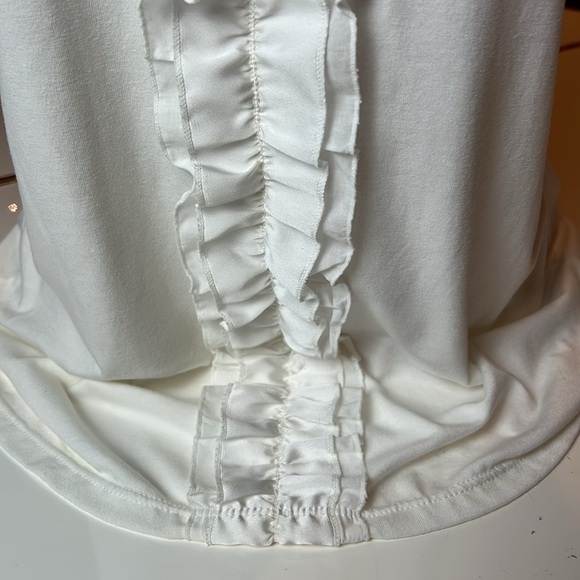 WHITE HOUSE BLACK MARKET WHITE V NECK TOP WITH RUFFLES AROUND NECK & FRONT SMALL - Picture 7 of 16